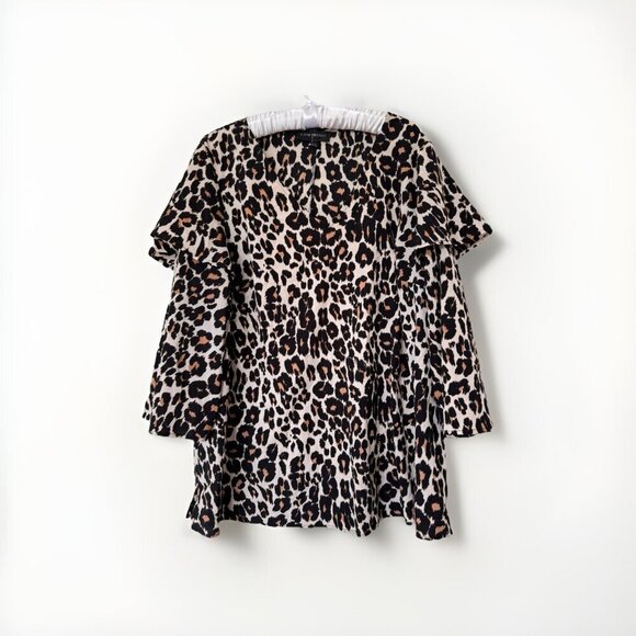 Lane Bryant Leopard Cheetah Animal Print Bell Ruffle Sleeve Top Plus Size 14/16 - Picture 1 of 9